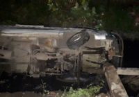 सड़क पर बैठी गाय से टकराकर मैजिक नाले में पलटी